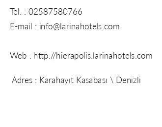 Larina Hierapolis Thermal Hotel iletiim bilgileri